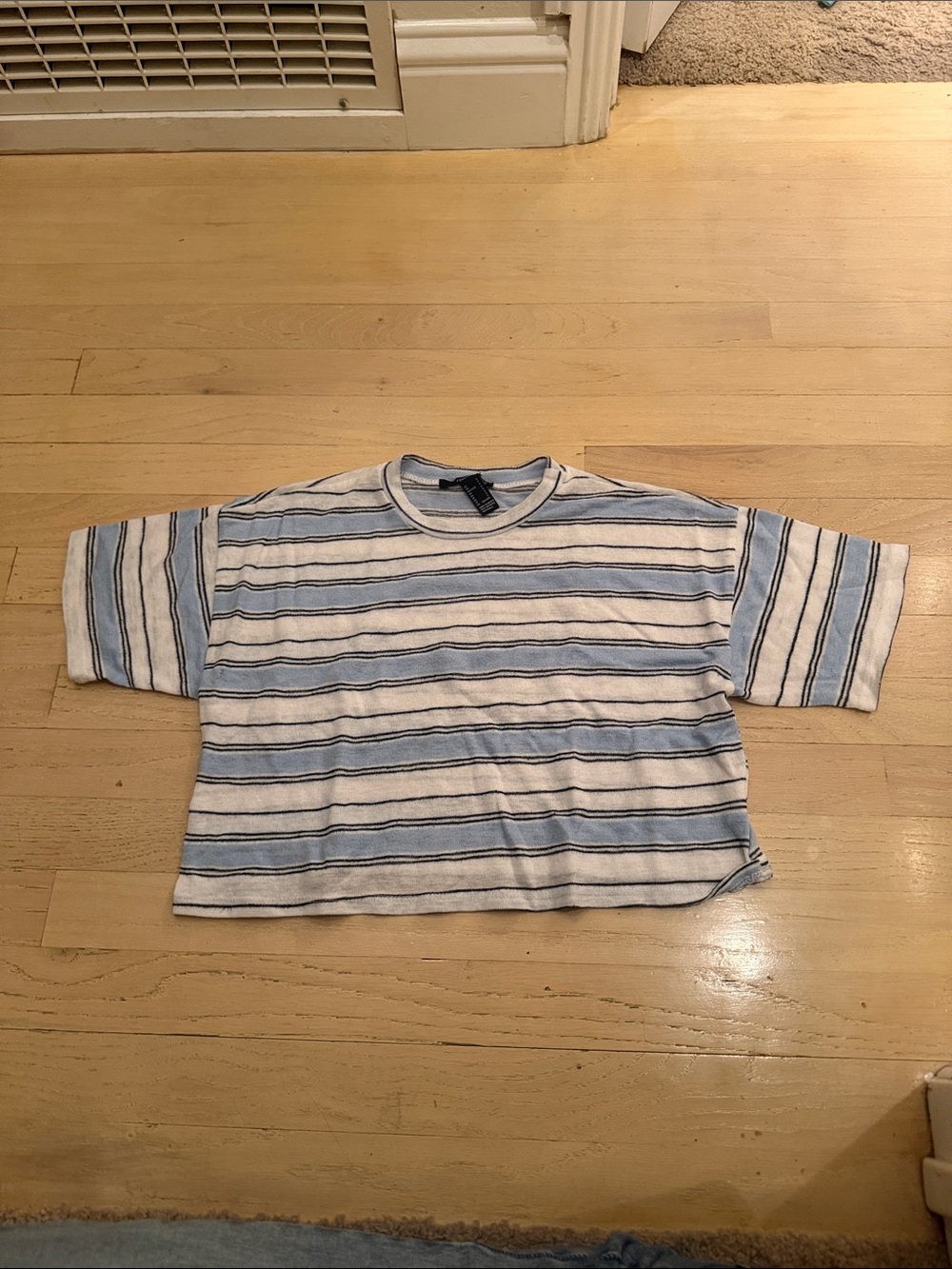 Forever 21 Short-Sleeve Striped Tee in Light Blue & White